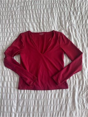Old Navy Red Athletic Fitted V-Neck Long Sleeve Top (S)